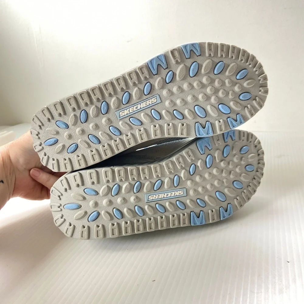 Skechers Shape Ups White Leather Blue Silver Lace Up Sneakers Womens 10